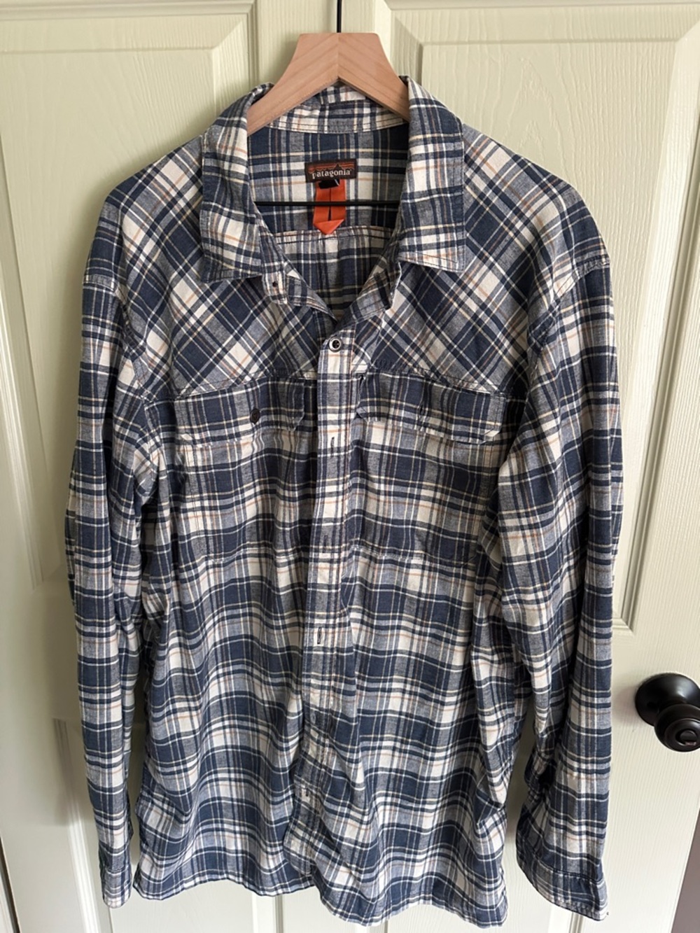 Patagonia Blue and White Plaid Button-Up Shirt